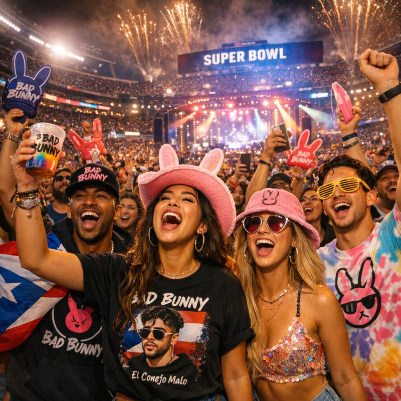 Fans enjoying Bad Bunny's Super Bowl performance