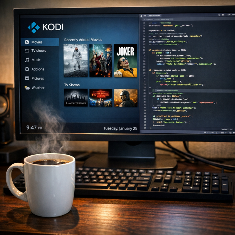 Kodi addon creating on a computer screen