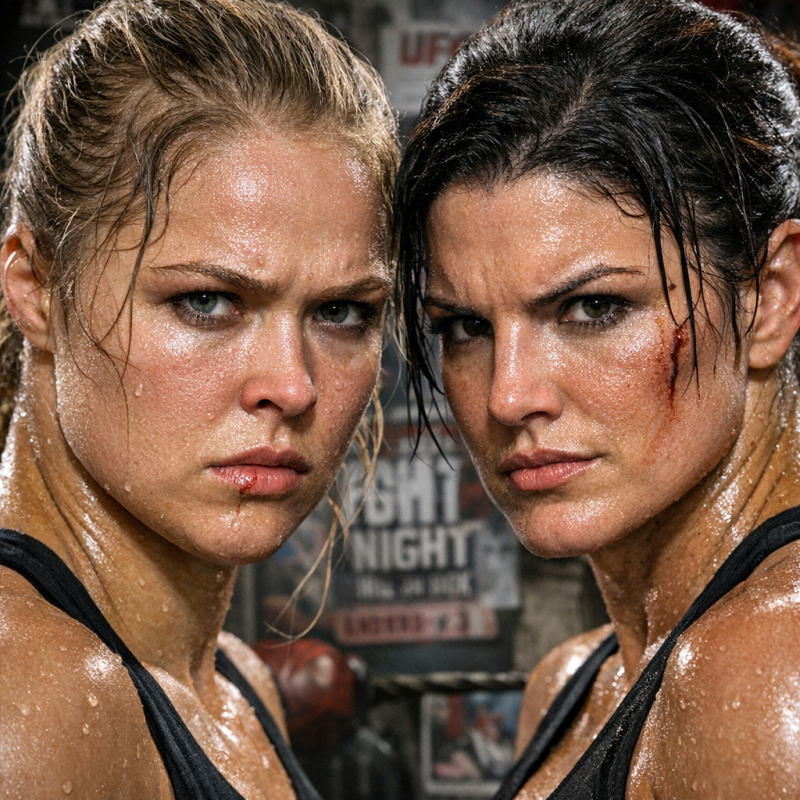 Ronda Rousey and Gina Carano focused before the fight