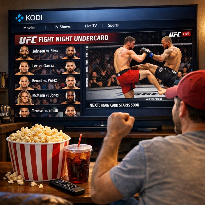 Kodi interface showing how to stream UFC events on Kodi