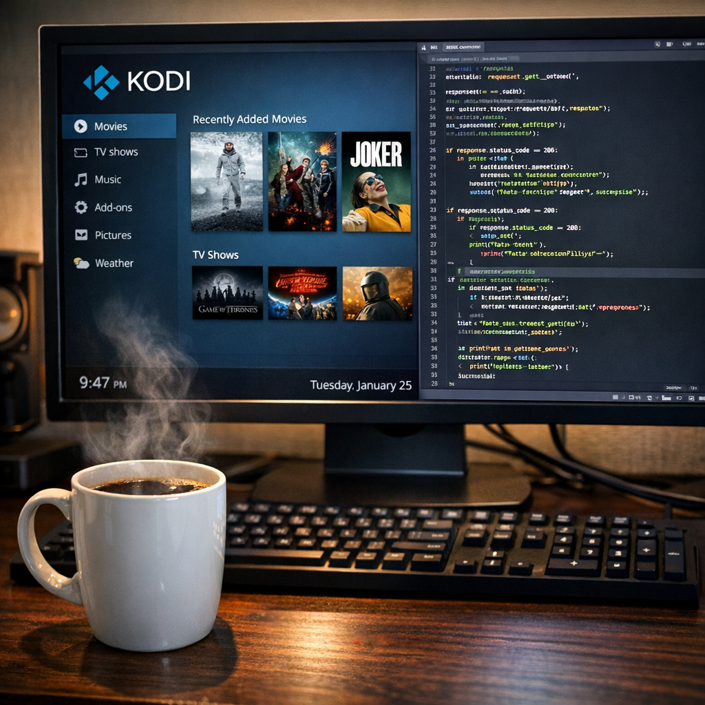 Kodi addon creating on a computer screen