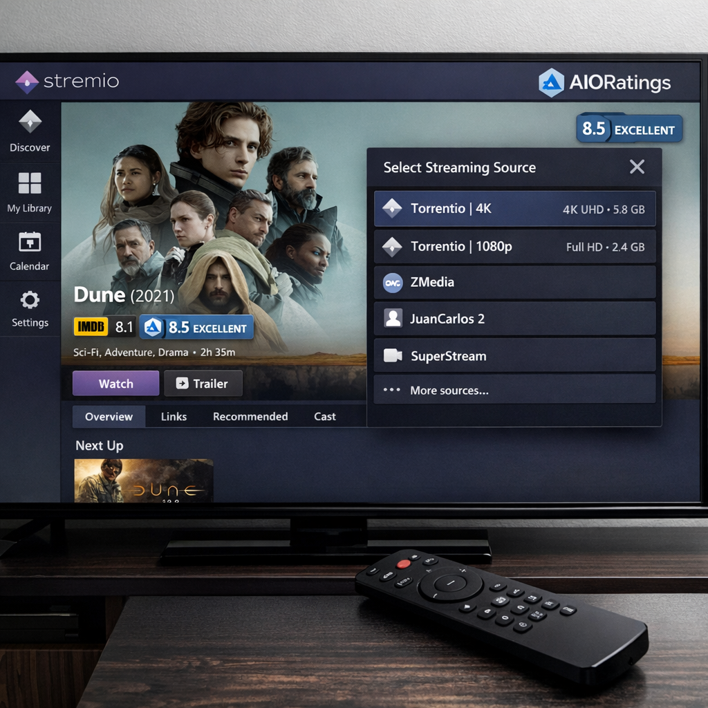 AIORatings Stremio Addon user interface