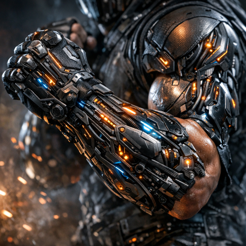 Close-up of a cyborg fighter's arm in the December fight