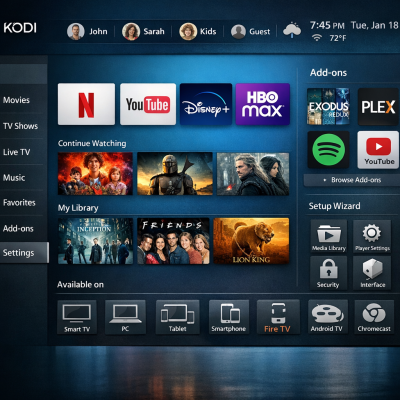 Latest Kodi interface with streaming options