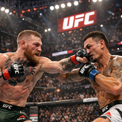 McGregor vs Holloway fight scene in the octagon