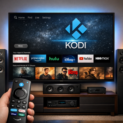 Fire TV Kodi interface displayed on television screen