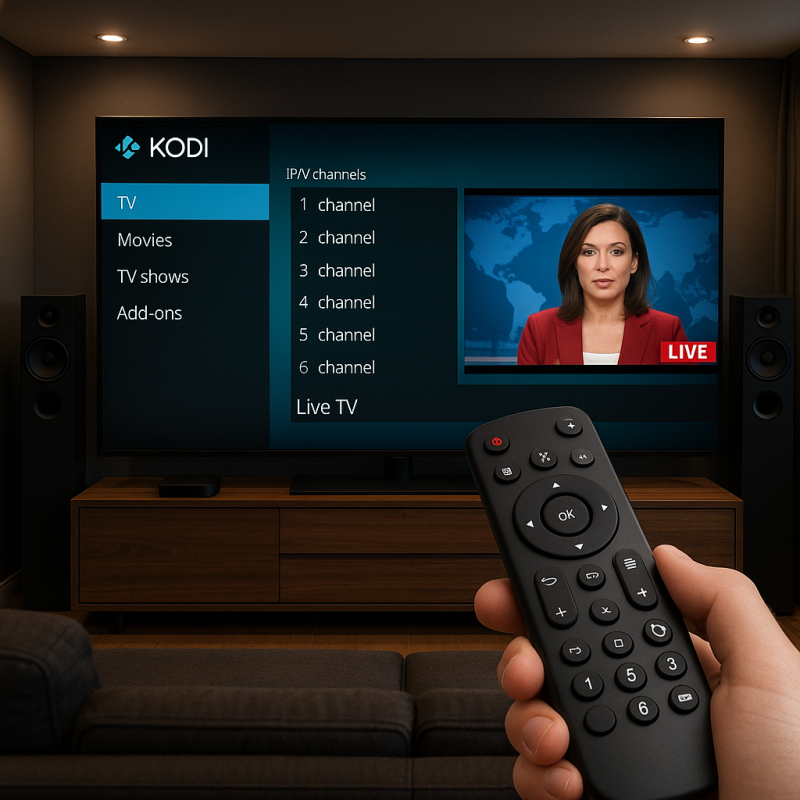 Kodi IPTV Simple Client setup interface on TV screen